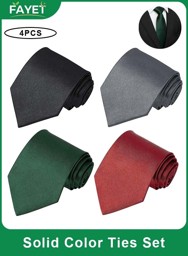 FAYET Men’s 4-Piece Solid Color Slim Necktie Set, 5cm Jacquard Satin Casual Ties for Business, Formal Events - Image 1